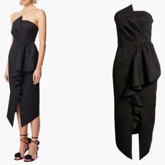 Elliatt Reception Cascade Ruffle Strapless Midi Length Dress | Size XS - Picture 3 of 14